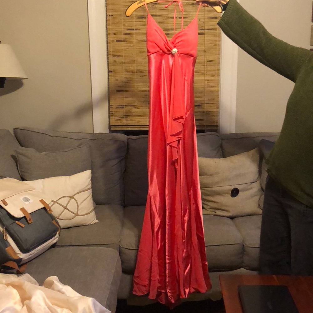Pink formal dress.